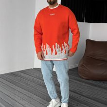 سویشرت نارنجی طرح Alert مدل | uruncu Alert Baskılı Sweat