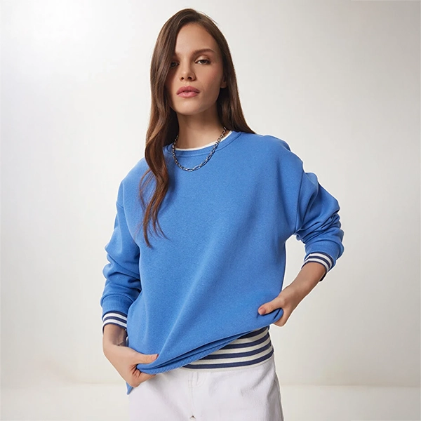 دورس یقه گرد زنانه آبی آسمانی پنبهای | Happiness İstanbul Basic Sweatshirt دورس یقه گرد زنانه آبی آسمانی پنبهای | Happiness İstanbul Basic Sweatshirt