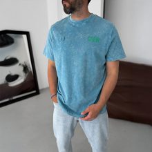 تی‌شرت آبی با طرح چاپی و طراحی اور سایز  | Mavi Yıkamalı Crew Baskılı Oversize T-Shirt
