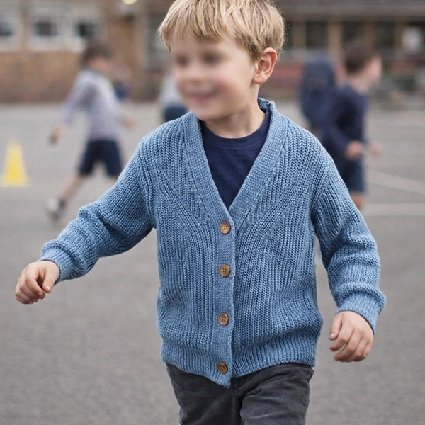 ژاکت بافتنی کودک آبی June یقه V (یونیسکس)
