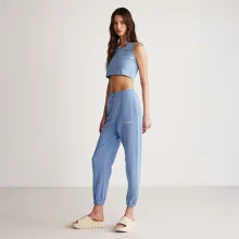 شلوار اسلش زنانه نخی آبی با گلدوزی اختصاصی | GRIMELANGE Caroline Jogger